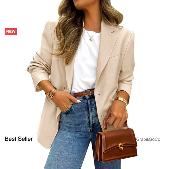 Jackets & Blazers - Classic Notch Lapel Blazer Elegant Business Casual Fitted Long Sleeve Open Front